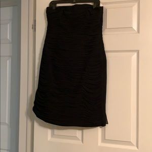 Black strapless ruched evening dress